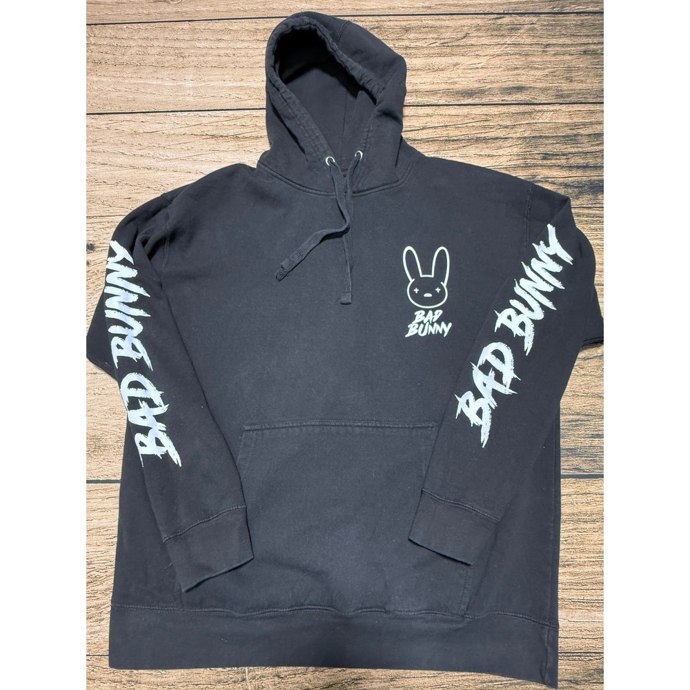 Bad Bunny Hoodie Mens XL Black Graphic Logo Sleeve Print Exclusive Apparel